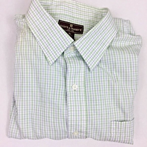 Men's Steve and Barry's Long Sleeve Green Check Button Down Shirt XL 17-17.5 - Picture 2 of 8